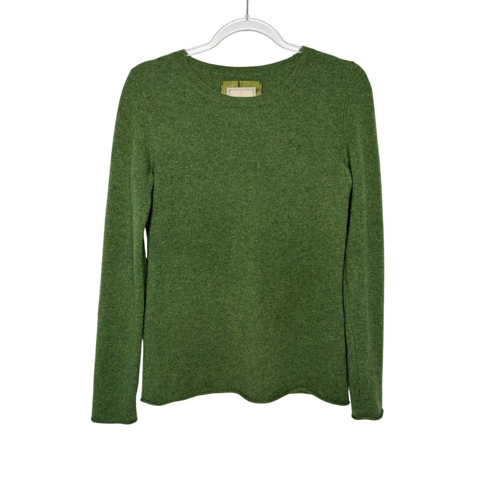 Old Navy Sweater 100% Cashmere Crew Neck Small Green Rolled Hem Long Sleeve Vtg